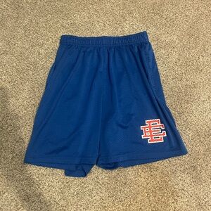 Eric Emanuel Royal Blue Mesh Athletic Shorts with Red White Logo